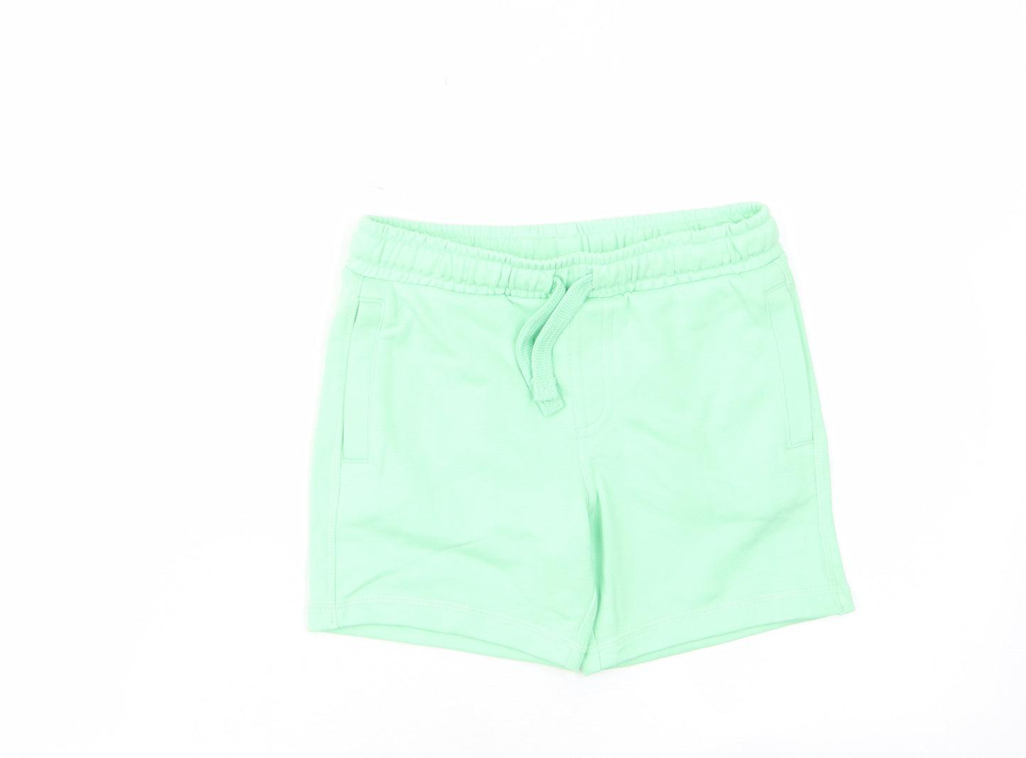 Marks and Spencer Boys Green Cotton Bermuda Shorts Size 4-5 Years Regular Drawstring - Pockets, Elastic waist