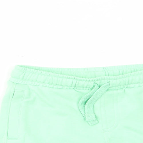 Marks and Spencer Boys Green Cotton Bermuda Shorts Size 4-5 Years Regular Drawstring - Pockets, Elastic waist