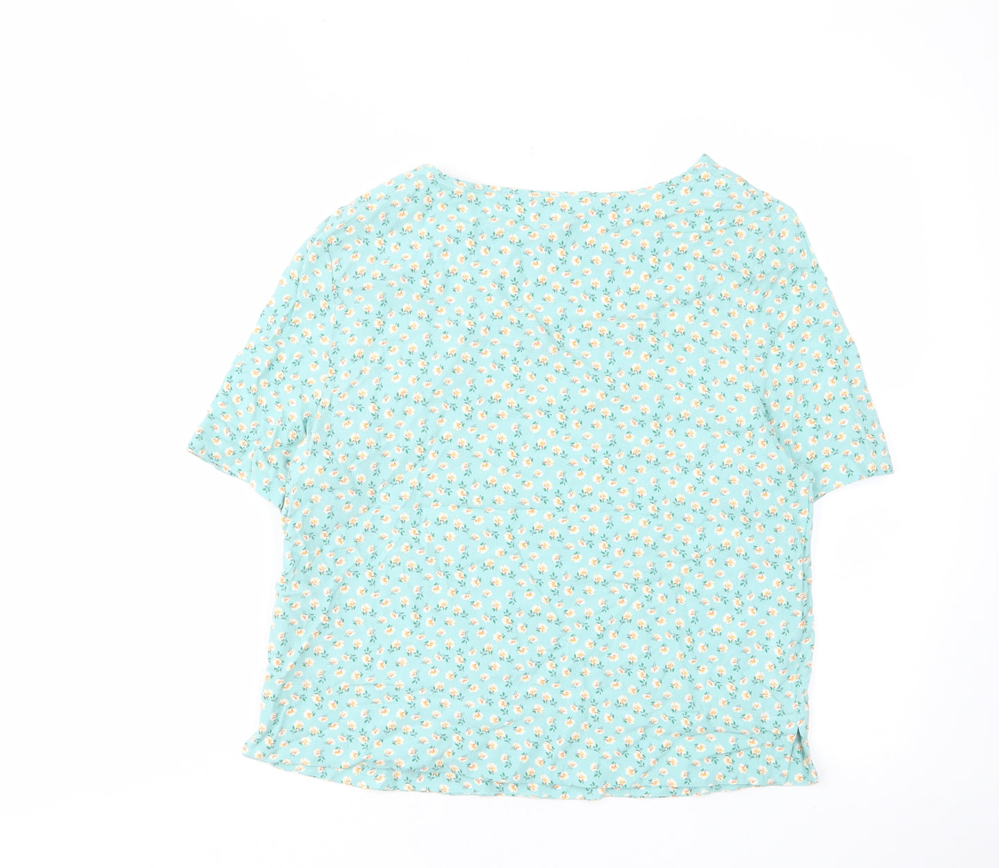 Marks and Spencer Womens Blue Floral Viscose Basic T-Shirt Size 8 Crew Neck - Pocket