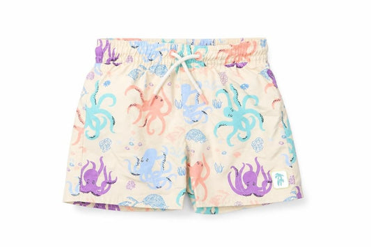 Front view of Marks & Spencer Baby Multicoloured Geometric Polyester Cropped Trousers, Months Drawstring - Jellyfish, Swim