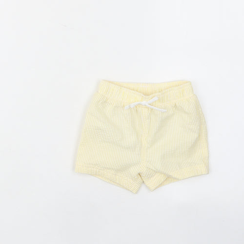 Marks and Spencer Girls Yellow Plaid Cotton Cropped Trousers Size 3-6 Months Drawstring - Elastic waist