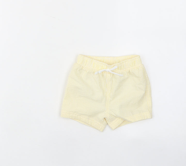 Marks and Spencer Girls Yellow Plaid Cotton Cropped Trousers Size 3-6 Months Drawstring - Elastic waist