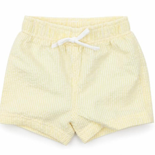 Marks and Spencer Girls Yellow Plaid Cotton Cropped Trousers Size 3-6 Months Drawstring - Elastic waist