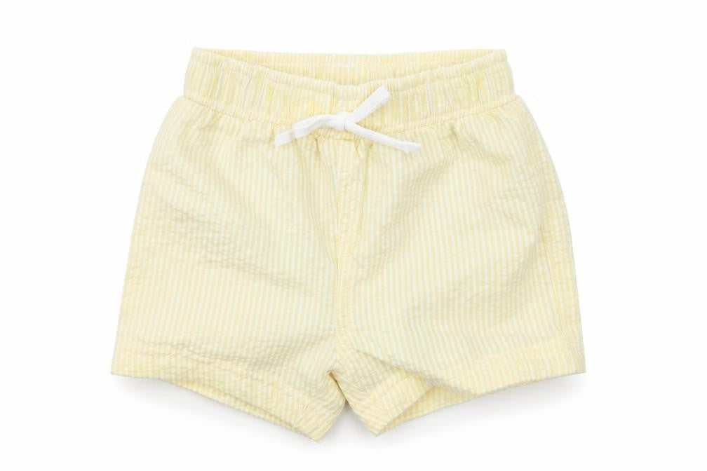 Marks and Spencer Girls Yellow Plaid Cotton Cropped Trousers Size 3-6 Months Drawstring - Elastic waist