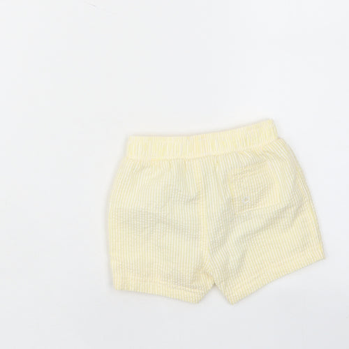 Marks and Spencer Girls Yellow Plaid Cotton Cropped Trousers Size 3-6 Months Drawstring - Elastic waist