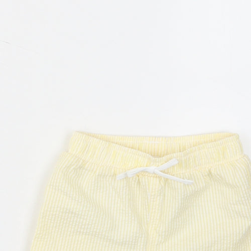Marks and Spencer Girls Yellow Plaid Cotton Cropped Trousers Size 3-6 Months Drawstring - Elastic waist