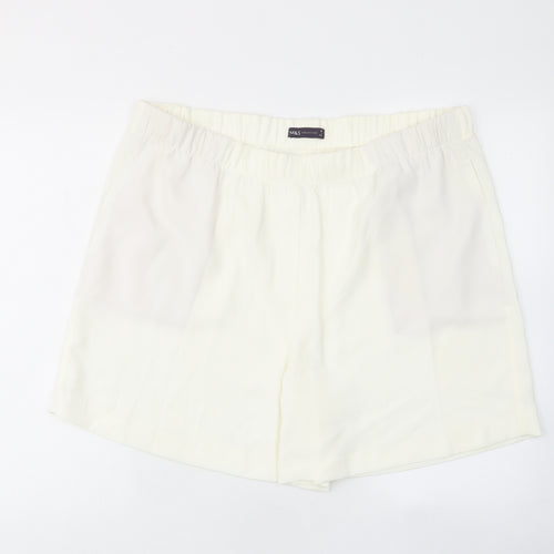Marks and Spencer Womens Ivory Polyester Bermuda Shorts Size 20 L7 in Regular Pull On - Pockets, Elastic waist