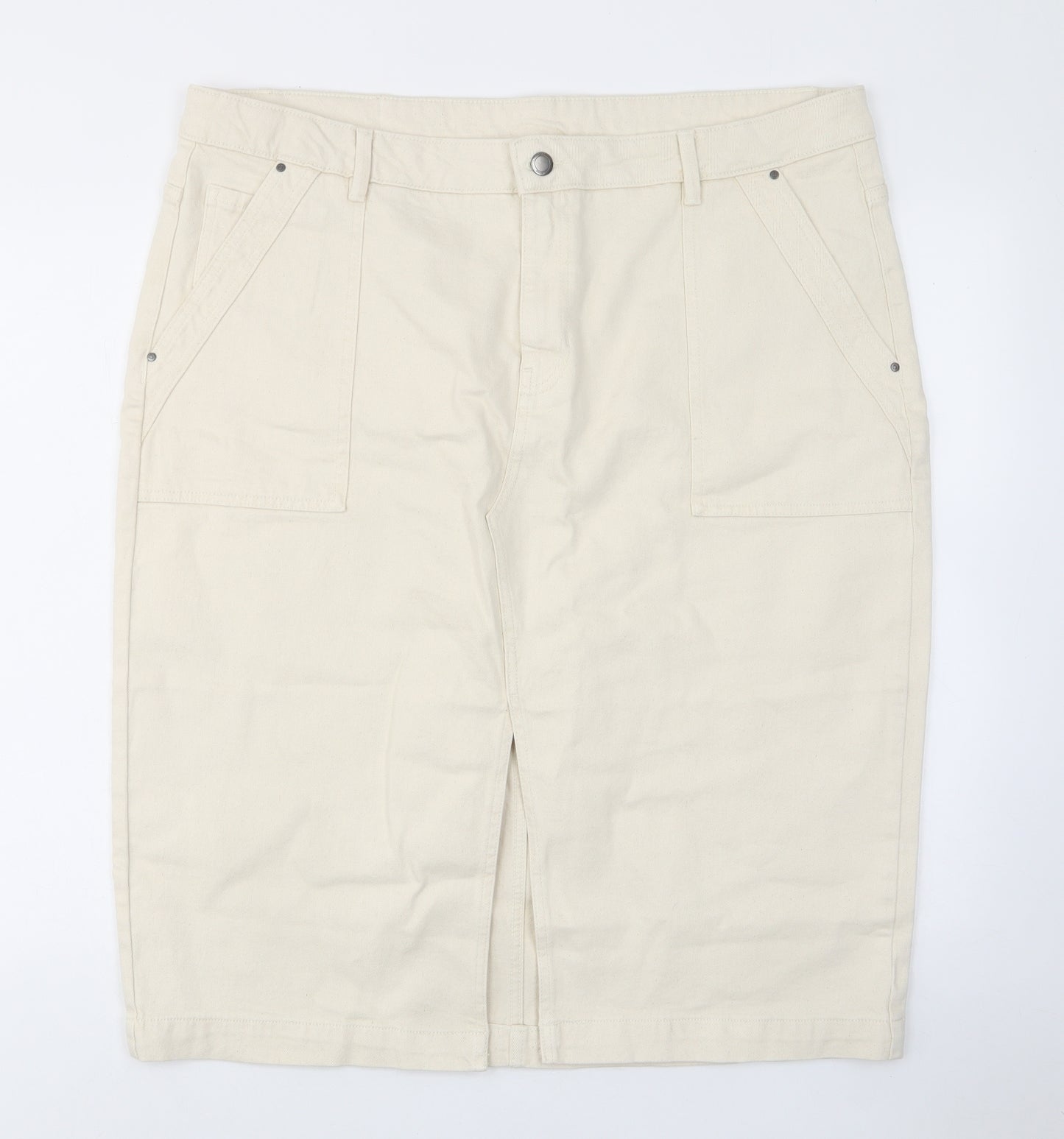 Per Una Womens Beige Cotton A-Line Skirt Size 22 Zip - Pockets, Belt Loops