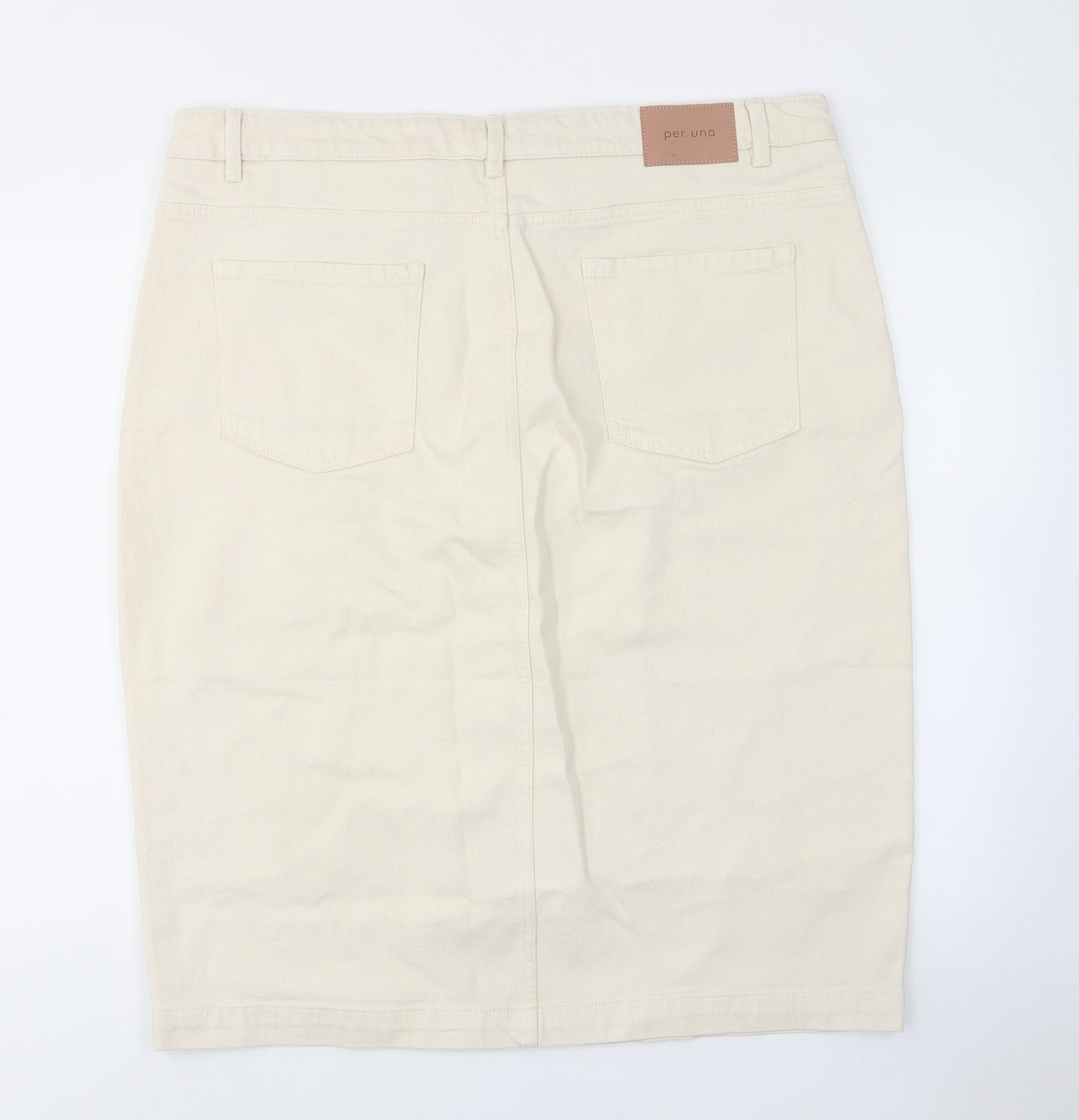 Per Una Womens Beige Cotton A-Line Skirt Size 22 Zip - Pockets, Belt Loops