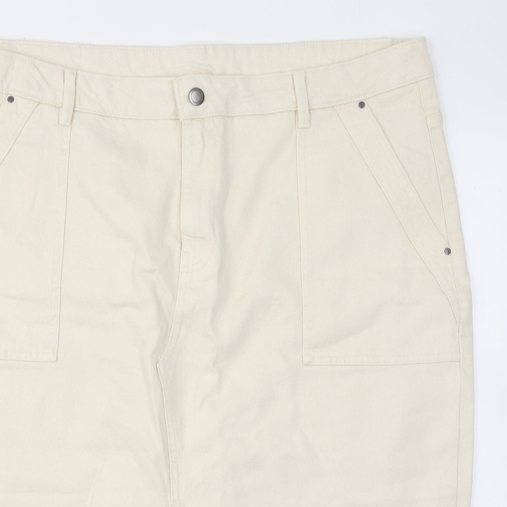 Per Una Womens Beige Cotton A-Line Skirt Size 22 Zip - Pockets, Belt Loops