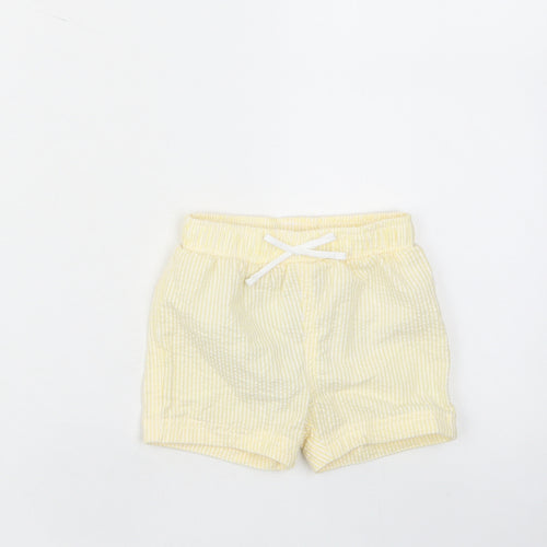 marks and Girls Yellow Plaid Cotton Cropped Trousers Size 3-6 Months Drawstring