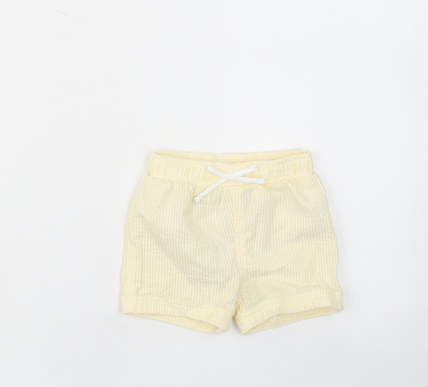 marks and Girls Yellow Plaid Cotton Cropped Trousers Size 3-6 Months Drawstring