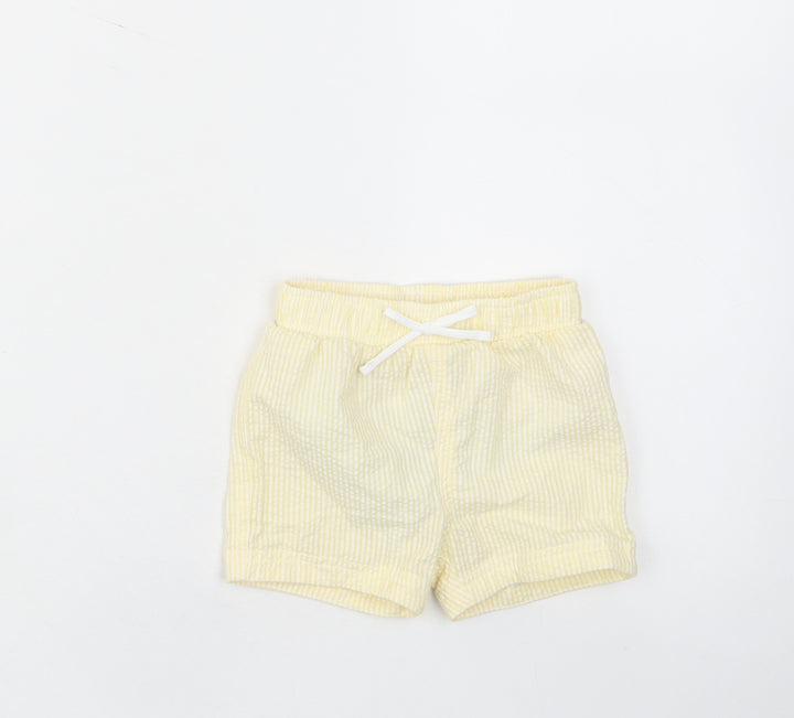 marks and Girls Yellow Plaid Cotton Cropped Trousers Size 3-6 Months Drawstring