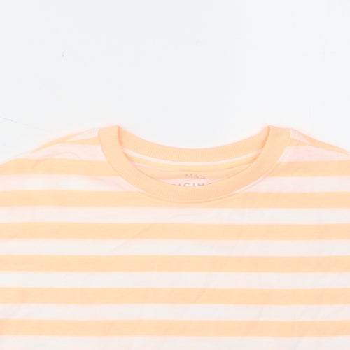 Marks and Spencer Girls Orange Striped Cotton Cropped T-Shirt Size 6-7 Years Crew Neck Pullover