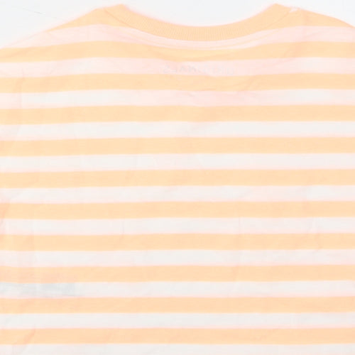 Marks and Spencer Girls Orange Striped Cotton Cropped T-Shirt Size 6-7 Years Crew Neck Pullover