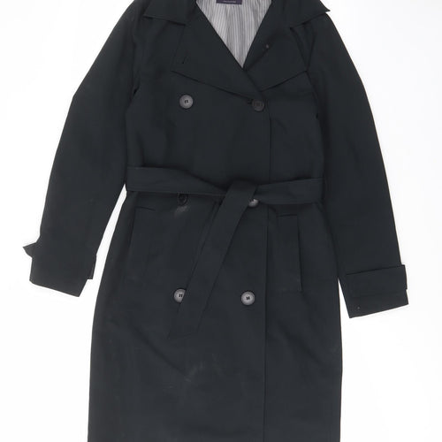 Marks and Spencer Womens Black Overcoat Jacket Size 8 Button - Pockets, Belted