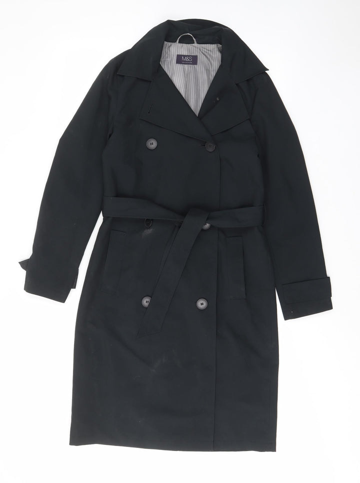 Marks and Spencer Womens Black Overcoat Jacket Size 8 Button - Pockets, Belted