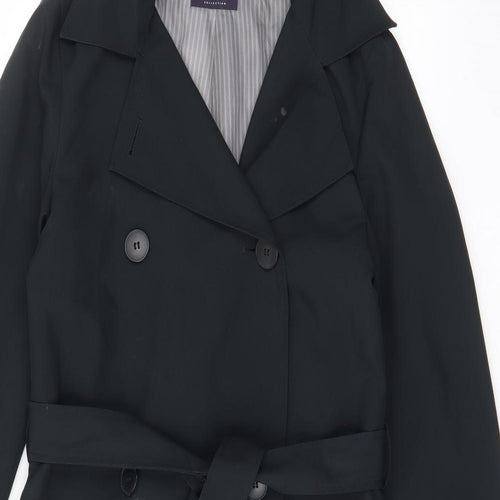 Marks and Spencer Womens Black Overcoat Jacket Size 8 Button - Pockets, Belted