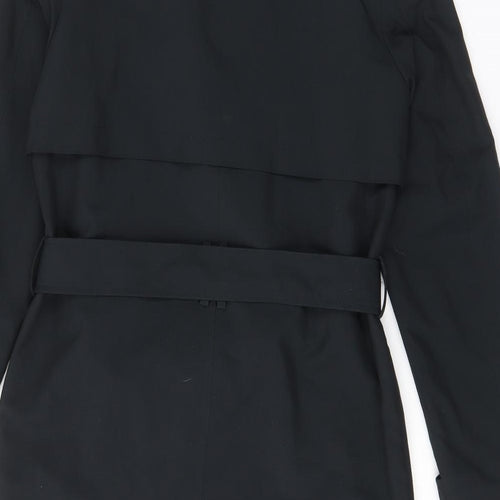 Marks and Spencer Womens Black Overcoat Jacket Size 8 Button - Pockets, Belted