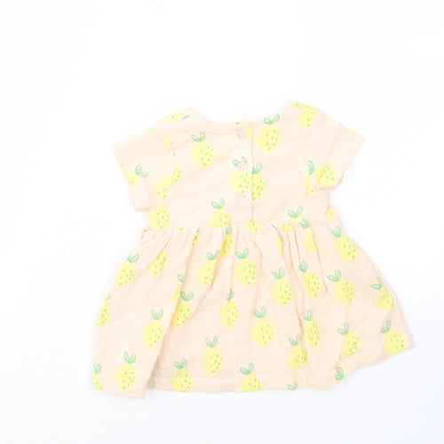 Marks and Spencer Girls Beige Geometric Cotton A-Line Size 0-3 Months Crew Neck Button - Lemon Print