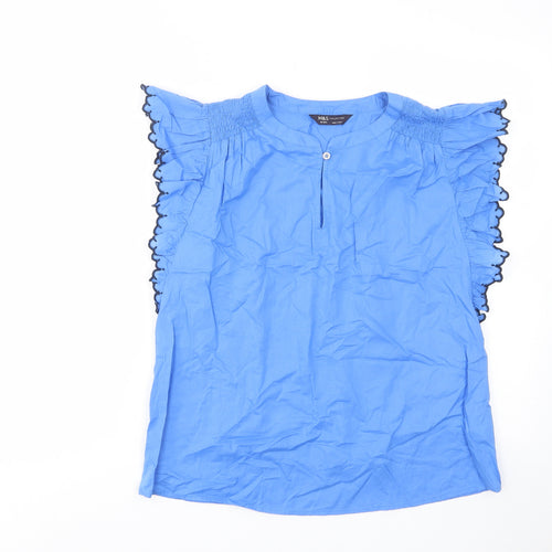Per Una Womens Blue Cotton Basic Tank Size 10 Crew Neck - Frill, Pleated, Keyhole neckline