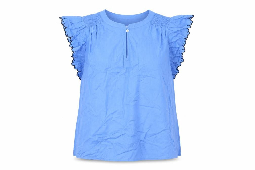 Per Una Womens Blue Cotton Basic Tank Size 10 Crew Neck - Frill, Pleated, Keyhole neckline
