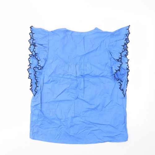 Per Una Womens Blue Cotton Basic Tank Size 10 Crew Neck - Frill, Pleated, Keyhole neckline
