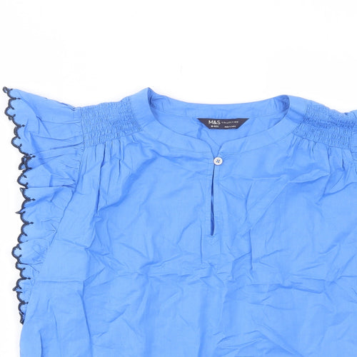 Per Una Womens Blue Cotton Basic Tank Size 10 Crew Neck - Frill, Pleated, Keyhole neckline