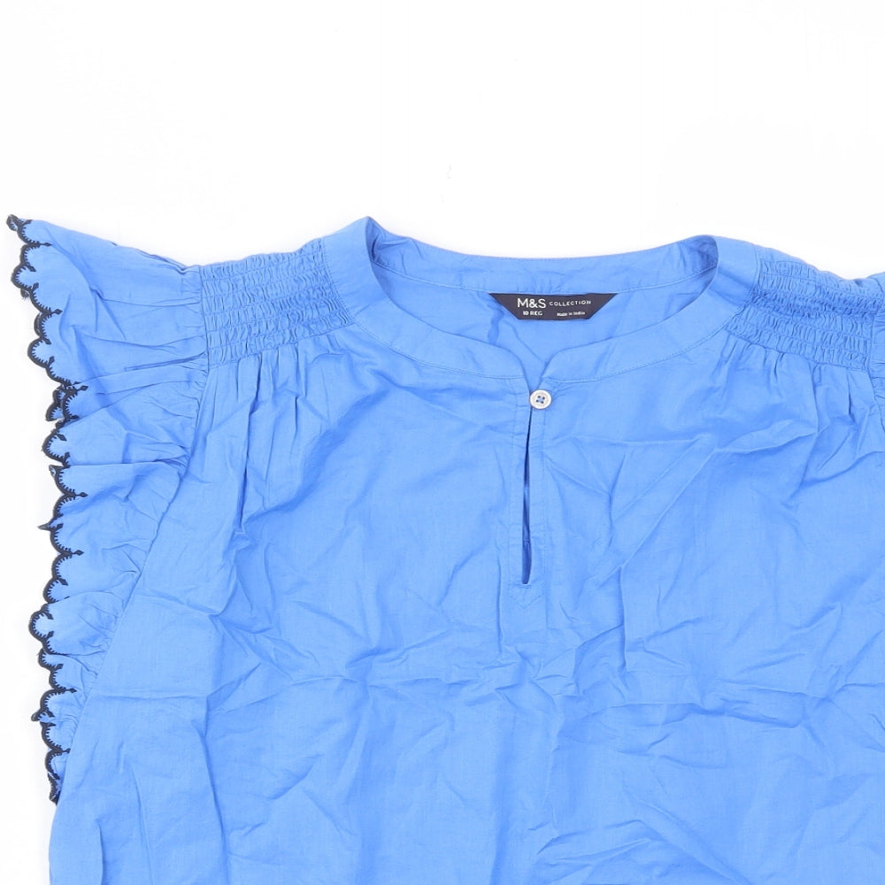 Per Una Womens Blue Cotton Basic Tank Size 10 Crew Neck - Frill, Pleated, Keyhole neckline