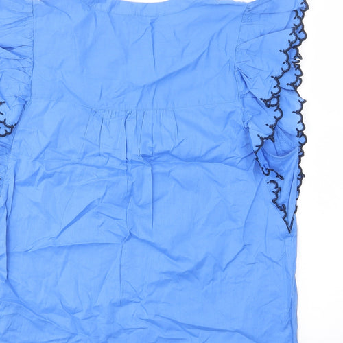 Per Una Womens Blue Cotton Basic Tank Size 10 Crew Neck - Frill, Pleated, Keyhole neckline