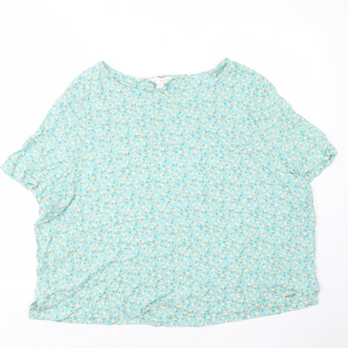 Marks and Spencer Womens Blue Floral Viscose Basic T-Shirt Size 22 Crew Neck - Pockets