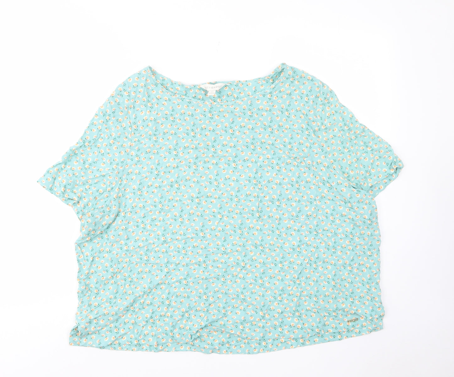 Marks and Spencer Womens Blue Floral Viscose Basic T-Shirt Size 22 Crew Neck - Pockets