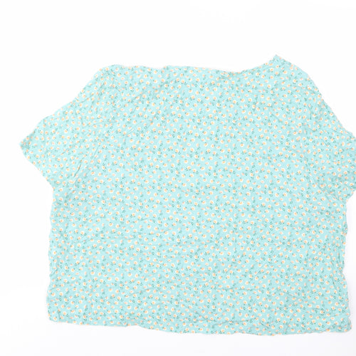 Marks and Spencer Womens Blue Floral Viscose Basic T-Shirt Size 22 Crew Neck - Pockets