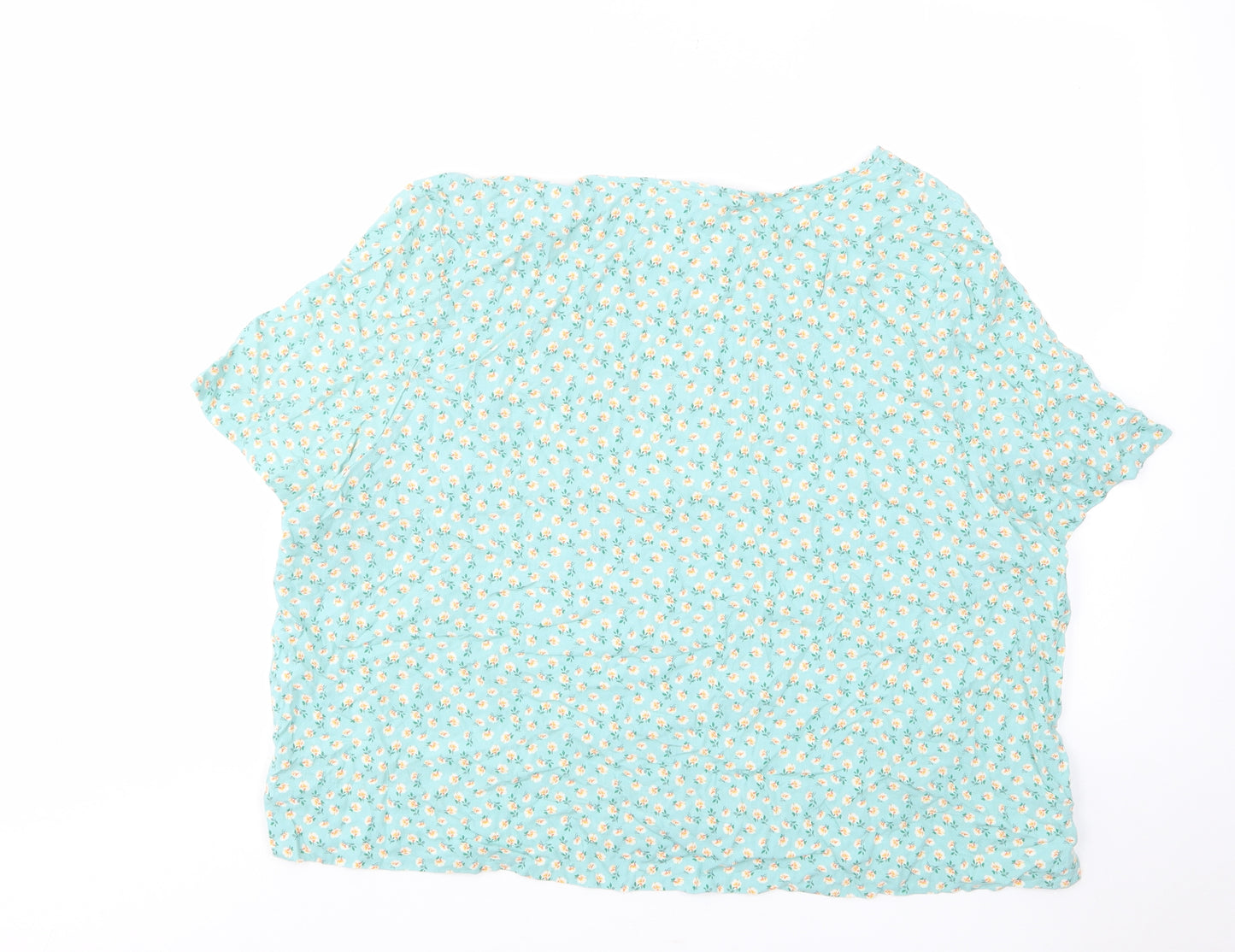 Marks and Spencer Womens Blue Floral Viscose Basic T-Shirt Size 22 Crew Neck - Pockets
