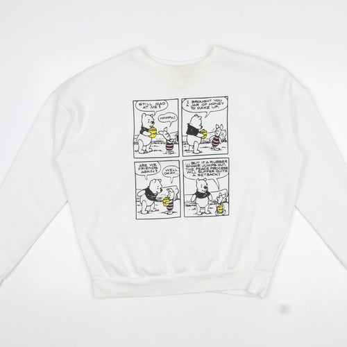 Disney Womens White Round Neck Polyester Pullover Jumper Size M - Winnie the Pooh