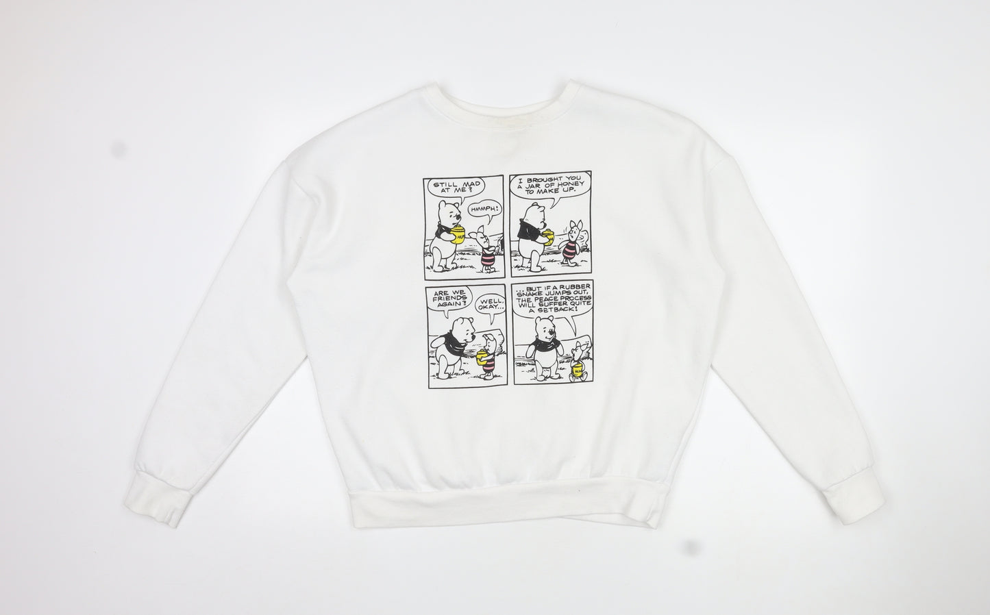 Disney Womens White Round Neck Polyester Pullover Jumper Size M - Winnie the Pooh