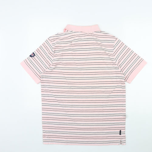 Reebok Mens Pink Striped Cotton Polo Size L Collared Pullover - Logo