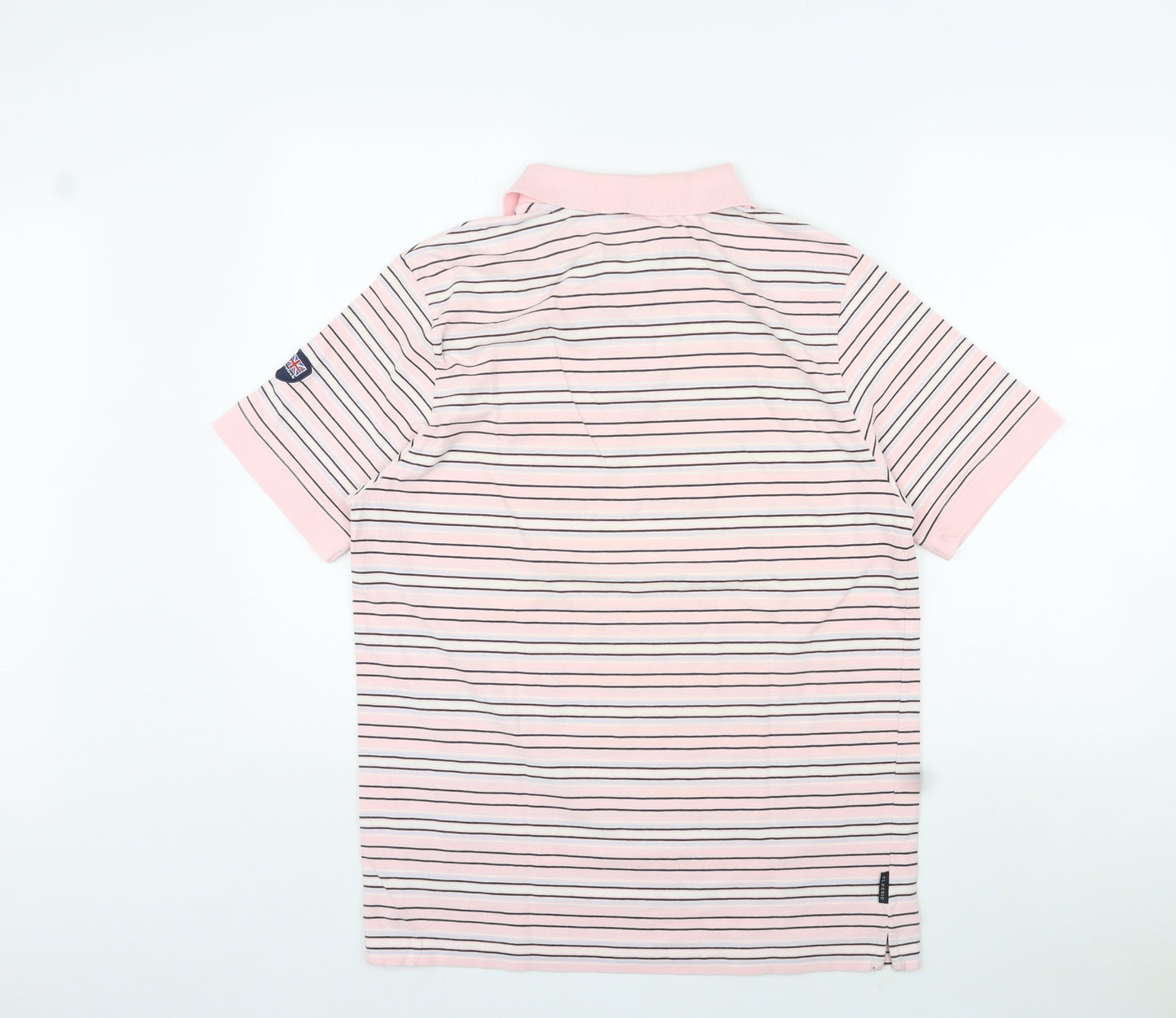 Reebok Mens Pink Striped Cotton Polo Size L Collared Pullover - Logo