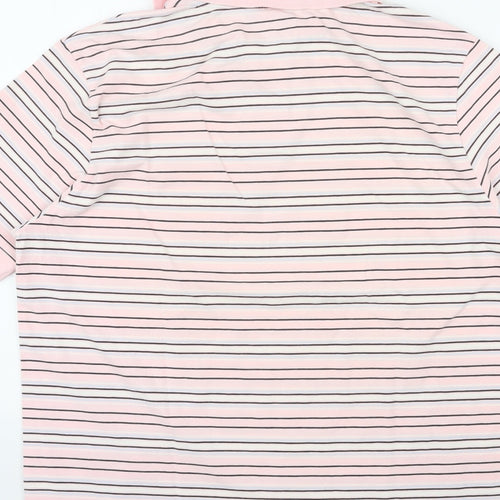 Reebok Mens Pink Striped Cotton Polo Size L Collared Pullover - Logo