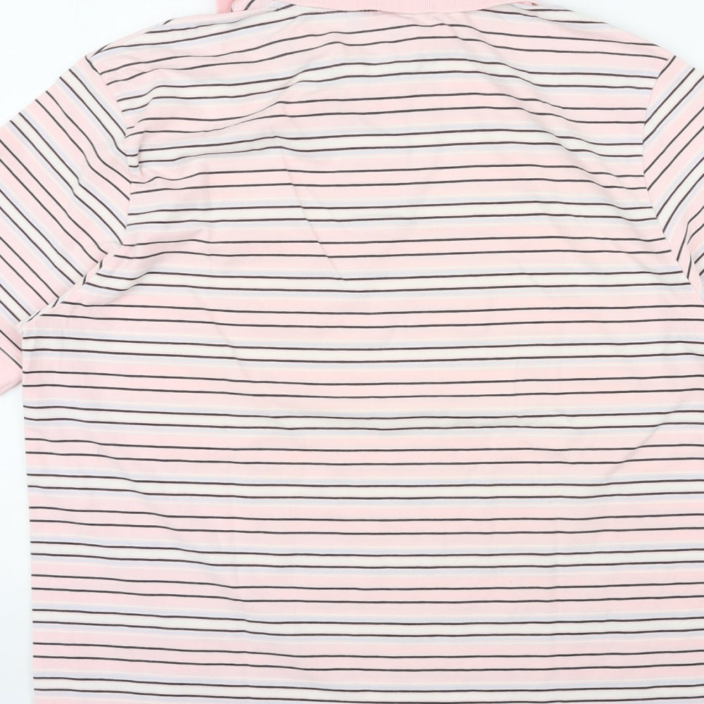 Reebok Mens Pink Striped Cotton Polo Size L Collared Pullover - Logo