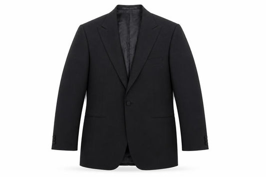 Front view of Steegan men’s black polyester jacket suit jacket, size 38, regular