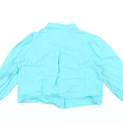 Neon Rose Womens Blue Cotton Cropped Blouse Size L Collared