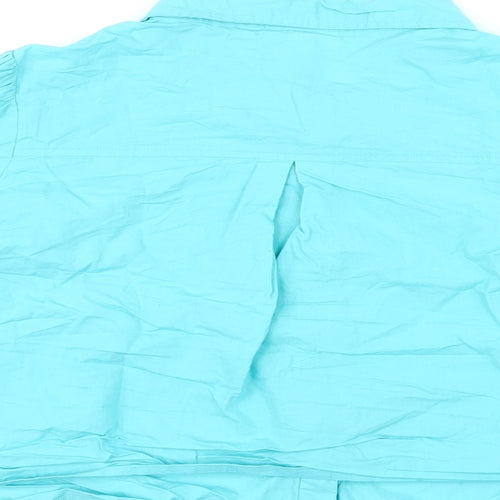 Neon Rose Womens Blue Cotton Cropped Blouse Size L Collared
