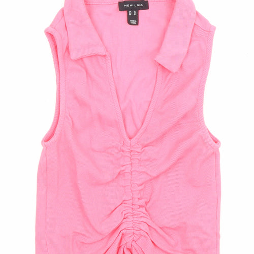 New Look Womens Pink Cotton Basic Tank Size 14 V-Neck