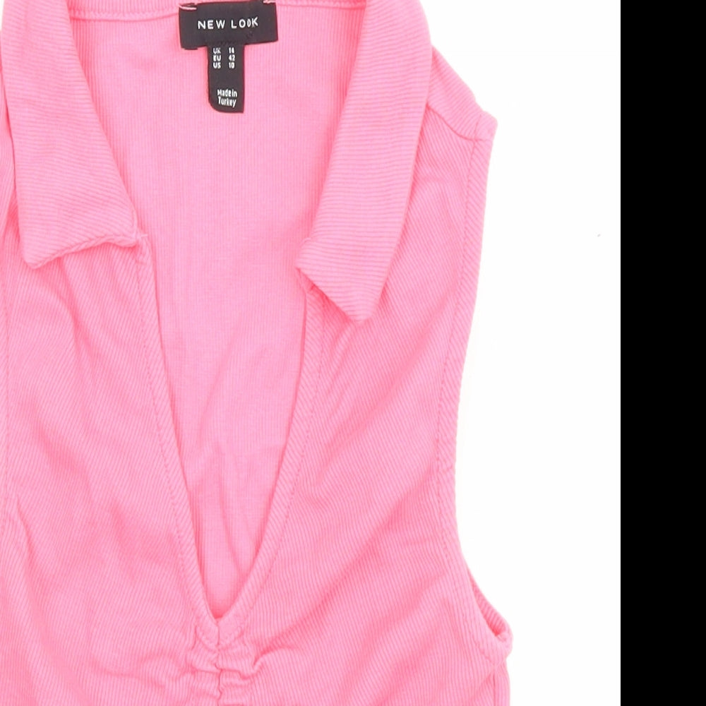 New Look Womens Pink Cotton Basic Tank Size 14 V-Neck