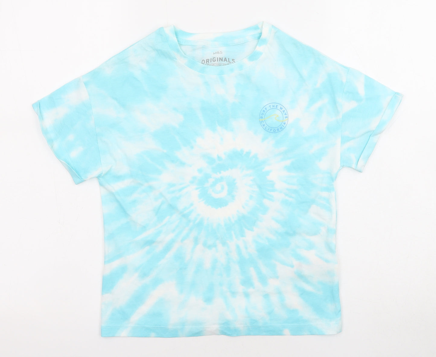 H&M Boys Blue Cotton Basic T-Shirt Size 9-10 Years Round Neck Pullover - Tie Dye