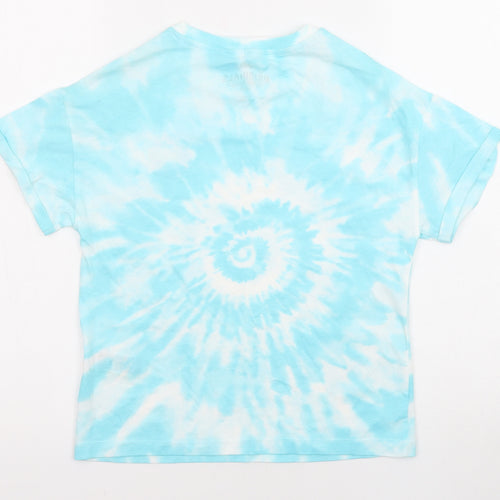 H&M Boys Blue Cotton Basic T-Shirt Size 9-10 Years Round Neck Pullover - Tie Dye