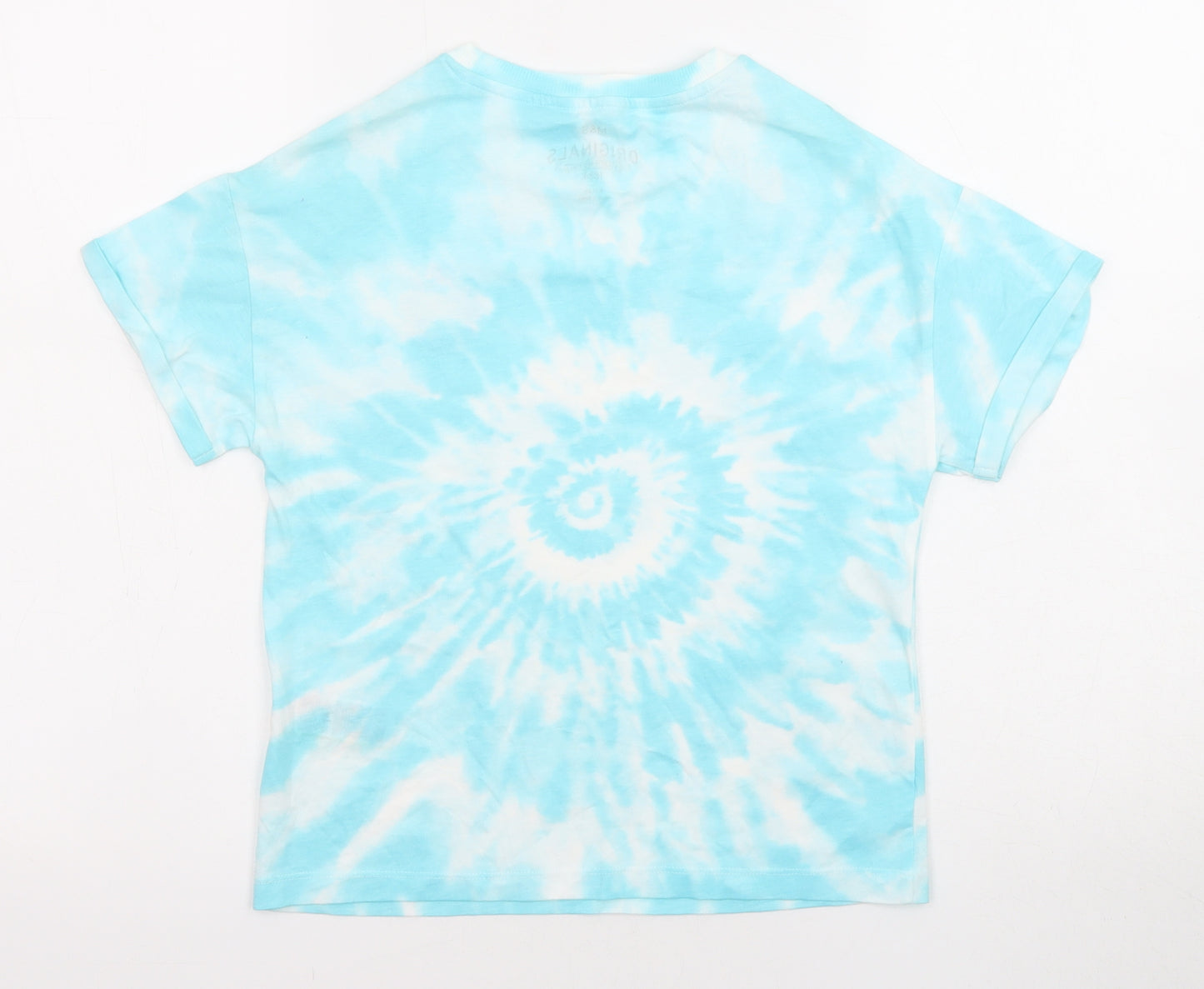 H&M Boys Blue Cotton Basic T-Shirt Size 9-10 Years Round Neck Pullover - Tie Dye