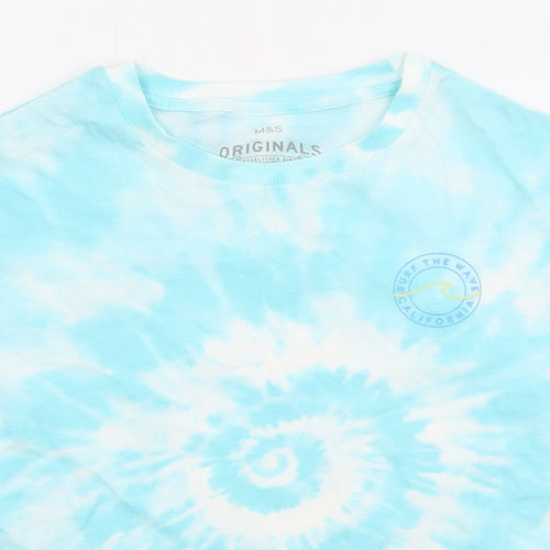 H&M Boys Blue Cotton Basic T-Shirt Size 9-10 Years Round Neck Pullover - Tie Dye