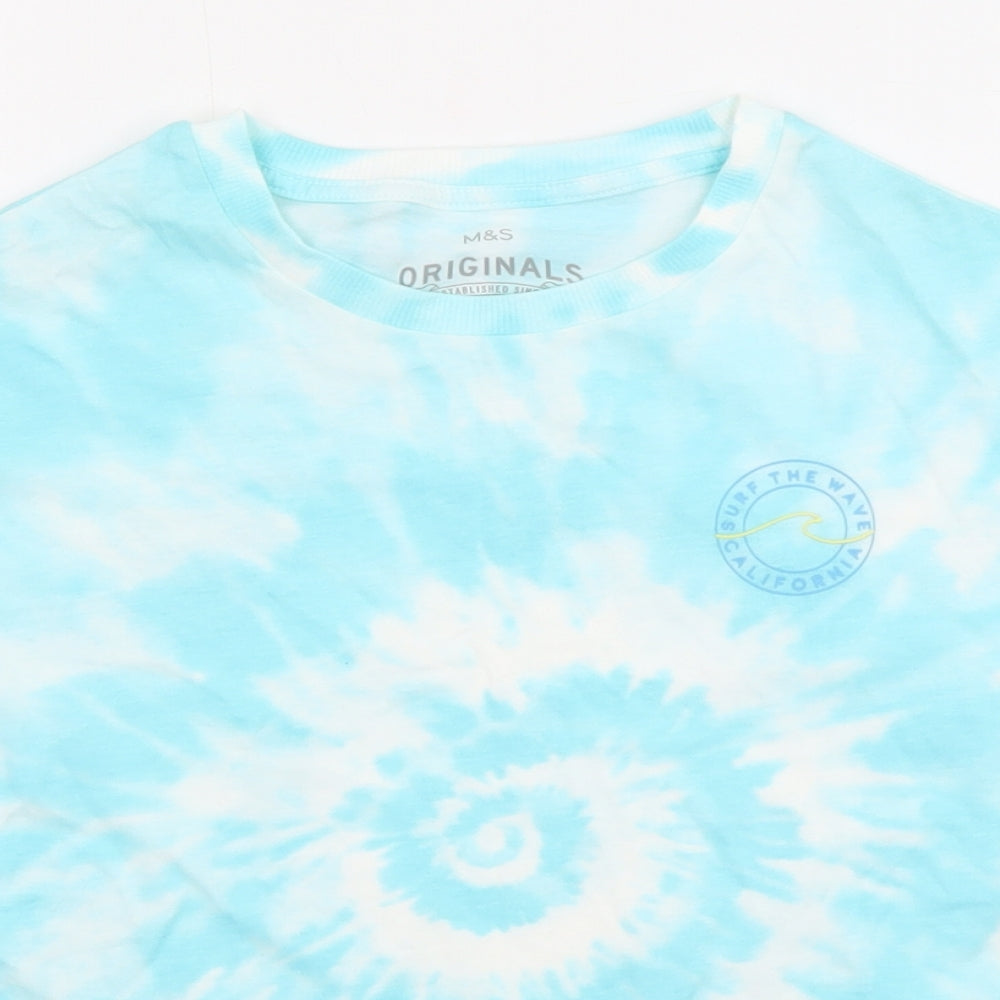 H&M Boys Blue Cotton Basic T-Shirt Size 9-10 Years Round Neck Pullover - Tie Dye